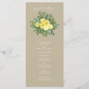Light Yellow Khaki Ecru Rose Hochzeitsprogramme Menükarte