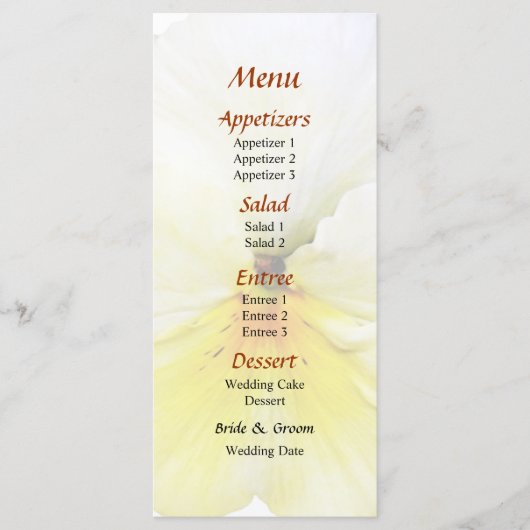Light Yellow Pansy Wedding Menu Menükarte (Vorderseite)