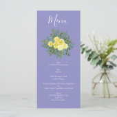 Light Yellow Periwinkle Blue Rose Wedding Menu Menükarte (Stehend Vorderseite)