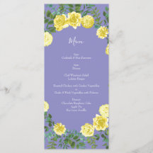 Light Yellow Periwinkle Blue Rose Wedding Menu
