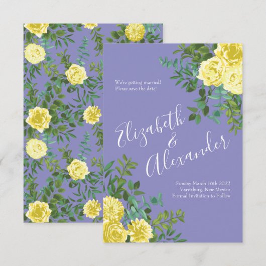 Light Yellow & Periwinkle Blue Wedding Rett Date Einladung (Vorne/Hinten)