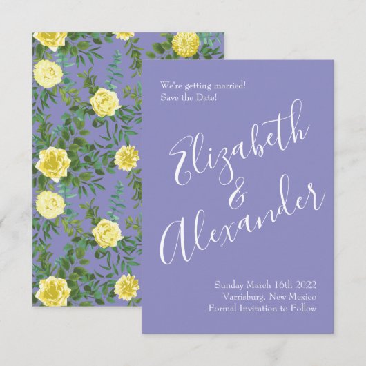 Light Yellow & Periwinkle Blue Wedding Rett Date Einladung (Vorne/Hinten)