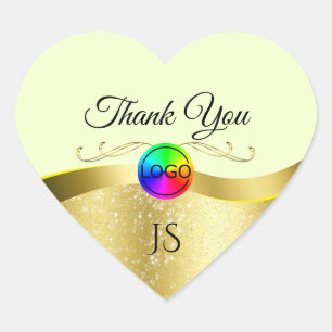 Light Yellow Wavy Gold Logo und Monogram Vielen Da Herz-Aufkleber