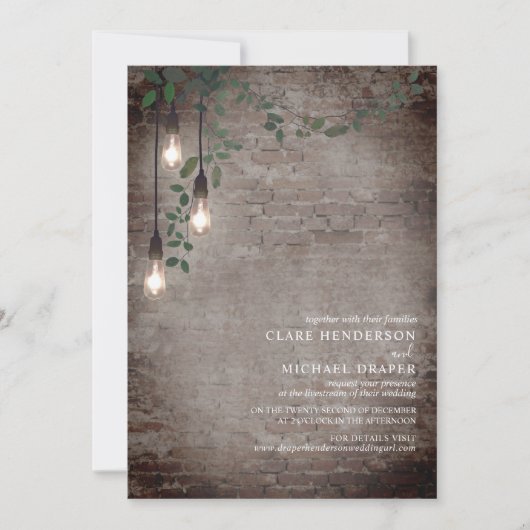 Lightbulb Botanical Garland Brick Virtual Einladung (Vorderseite)