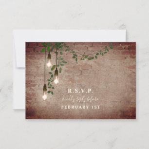 Lightbulb Greenery Garland Brick Wedding RSVP Karte