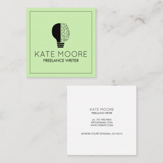 LightBulb Idea Symbol Brain Writer Editor Quadratische Visitenkarte (Vorne/Hinten)