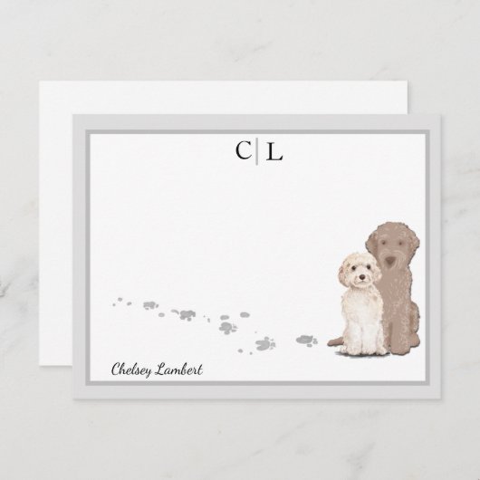 Lightdoodle Labradoodle Dogs Border Monogram Mitteilungskarte (Vorne/Hinten)