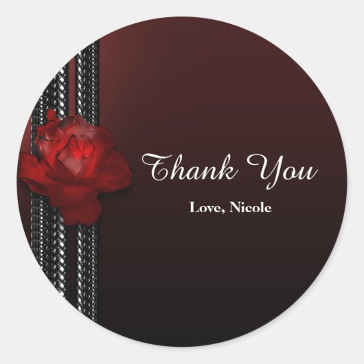 Lighted Rose & Lace Burgundy Gastgeschenk Runder Aufkleber (Vorderseite)