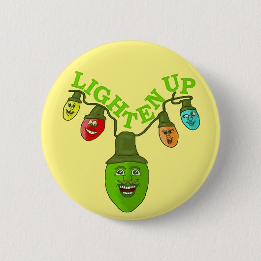 Lighten Up Funny Christmas Pub Cartoon Lights Button (Vorderseite)