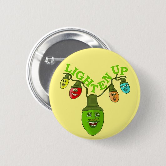 Lighten Up Funny Christmas Pub Cartoon Lights Button (Vorne & Hinten)