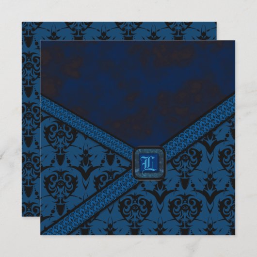 Lighter Blue & Black Goth Lace Hochzeit Einladung (Vorne/Hinten)