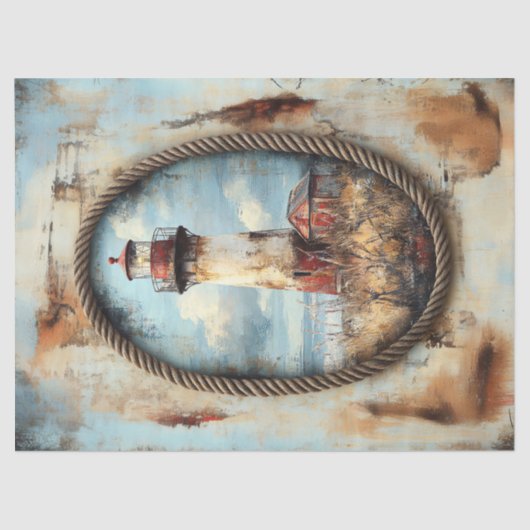 Lighthouse Art mit Rope Border Decoupage Seidenpapier (Vorderseite)