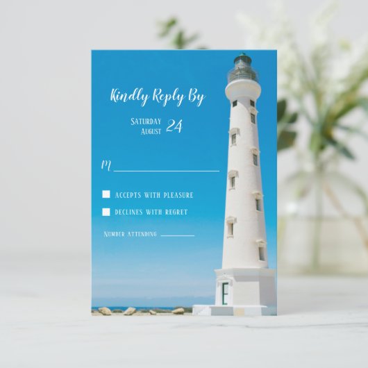 Lighthouse Aruba Hochzeit in Urlaubsort UAWG Respo Einladung (Stehend Vorderseite)