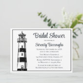 Lighthouse Beach Black Nautical Brautparty Einladung (Stehend Vorderseite)