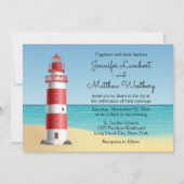 Lighthouse Beach Blue Nautical Wedding Einladung (Vorderseite)