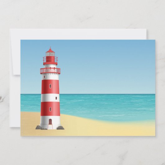 Lighthouse Beach Blue Nautical Wedding Einladung (Rückseite)