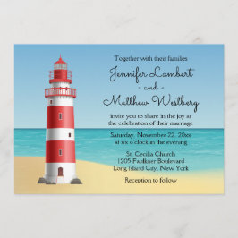 Lighthouse Beach Blue Nautical Wedding Einladung