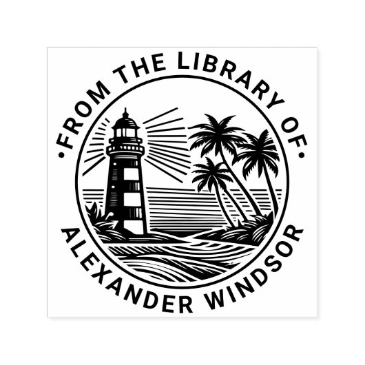 Lighthouse Beach Palm Trees Library Name Permastempel (Design)