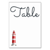 Lighthouse Beach Red White Nautical Wedding Tischnummer (Rückseite)
