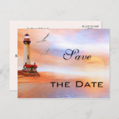 Lighthouse Beach Save the Date Postcard Ankündigungspostkarte (Vorne/Hinten)