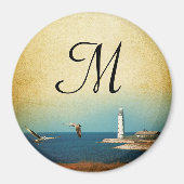 Lighthouse Beach Scene Monogram Initial Magnet (Vorne)