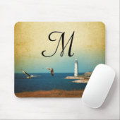 Lighthouse Beach Scene Monogram Initial Mouse Pad Mousepad (Mit Mouse)