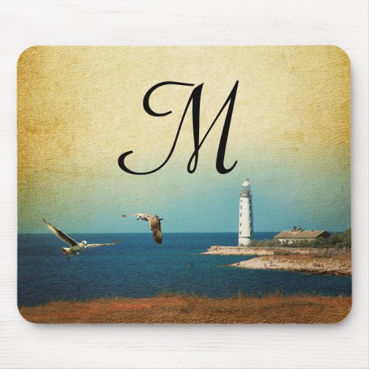 Lighthouse Beach Scene Monogram Initial Mouse Pad Mousepad (Vorne)