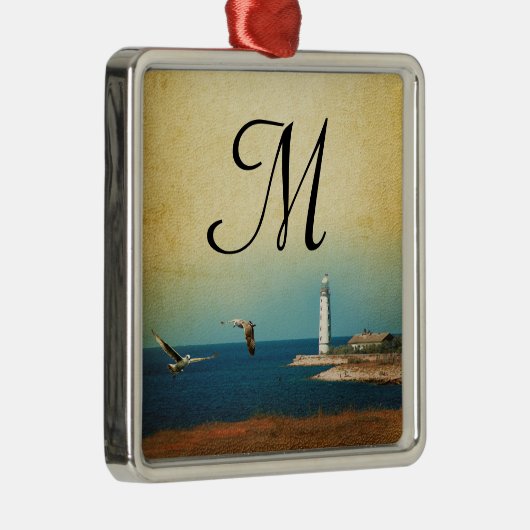 Lighthouse Beach Scene Monogram Initial Ornament (Rechts)