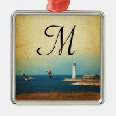 Lighthouse Beach Scene Monogram Initial Ornament (Vorne)
