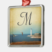 Lighthouse Beach Scene Monogram Initial Ornament (Links)