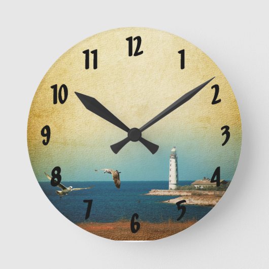 Lighthouse Beach Scene Wall Clock Runde Wanduhr (Vorderseite)