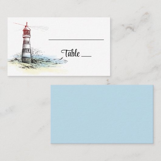 Lighthouse Beach Summer Blue Nautical Wedding Platzkarte (Vorne/Hinten)