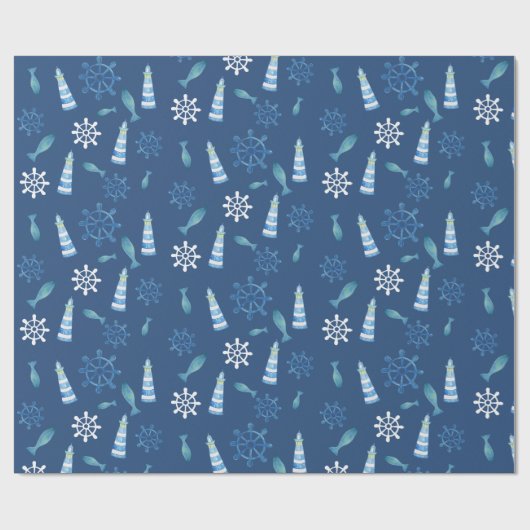 Lighthouse Beach Wasserfarbe Handgestrichen Außenb Geschenkpapier (Flach)