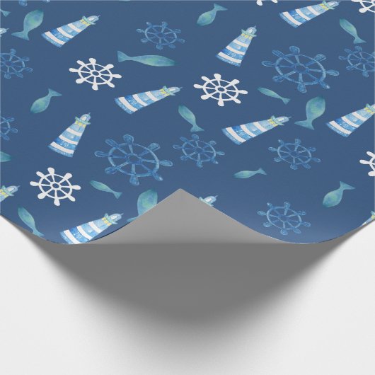 Lighthouse Beach Wasserfarbe Handgestrichen Außenb Geschenkpapier (Ecke)