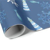 Lighthouse Beach Wasserfarbe Handgestrichen Außenb Geschenkpapier (Rolleneckpunkt)