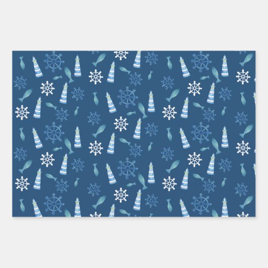 Lighthouse Beach Wasserfarbe Handgestrichen Außenb Geschenkpapier Set (Vorderseite)