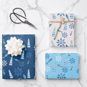 Lighthouse Beach Wasserfarbe Handgestrichen Außenb Geschenkpapier Set