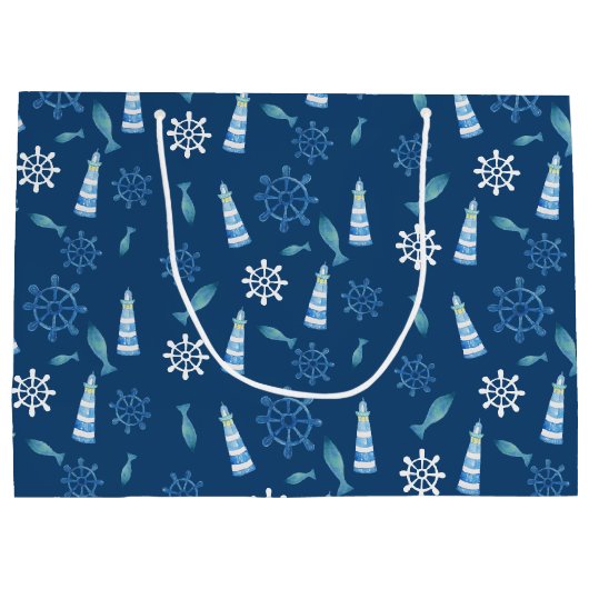 Lighthouse Beach Wasserfarbe Handgestrichen Außenb Große Geschenktüte (Rückseite)