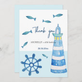 Lighthouse Beach Wasserfarbe Handgestrichen Dankeskarte (Vorne/Hinten)