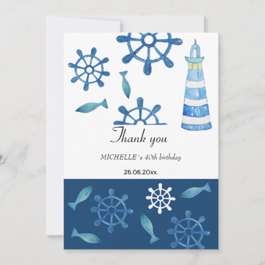 Lighthouse Beach Wasserfarbe Handgestrichen Dankeskarte (Vorderseite)