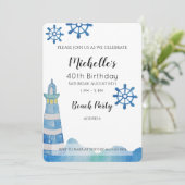 Lighthouse Beach Wasserfarbe Handgestrichen Einladung (Stehend Vorderseite)