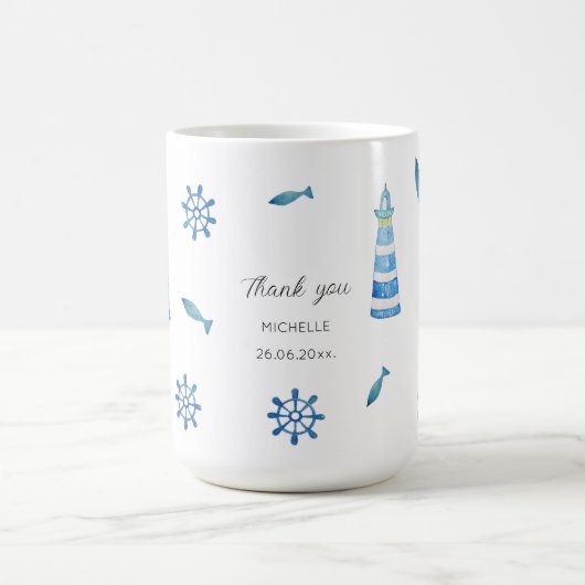 Lighthouse Beach Wasserfarbe Handgestrichen Kaffeetasse (Mittel)