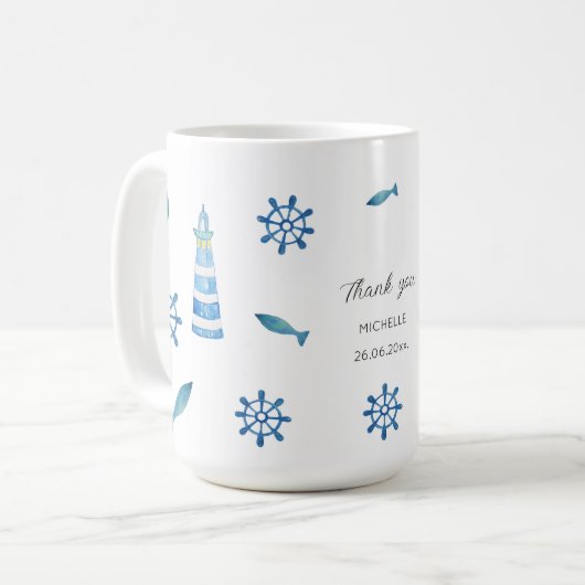 Lighthouse Beach Wasserfarbe Handgestrichen Kaffeetasse (Vorderseite Links)