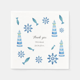 Lighthouse Beach Wasserfarbe Handgestrichen Serviette