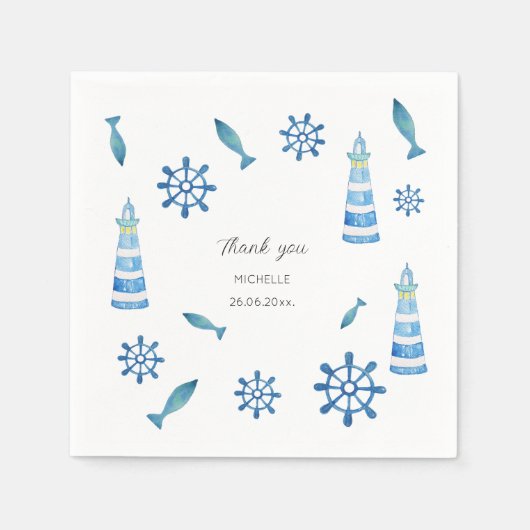 Lighthouse Beach Wasserfarbe Handgestrichen Serviette (Vorderseite)