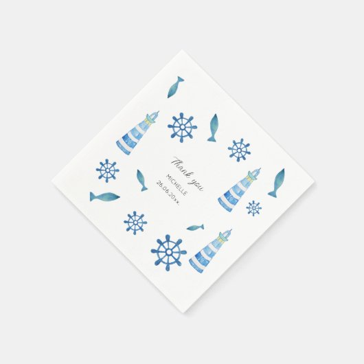 Lighthouse Beach Wasserfarbe Handgestrichen Serviette (Ecke)