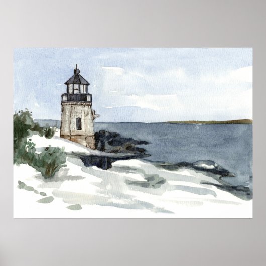 Lighthouse Burg Rhode Insel Winter Schnee Poster (Vorne)