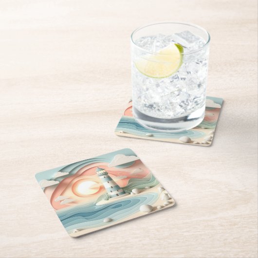 Lighthouse By The Sea Rechteckiger Pappuntersetzer (Vor Ort)