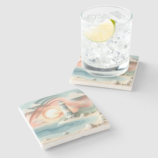 Lighthouse By The Sea Steinuntersetzer (Seitenansicht)