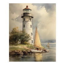 Lighthouse Coastal Art Print Poster